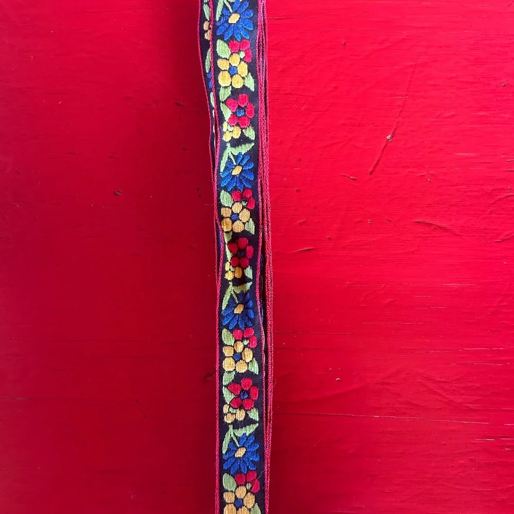 Vintage Black Rainbow Floral Belt Tie Ribbon Boho Cottage Core OS